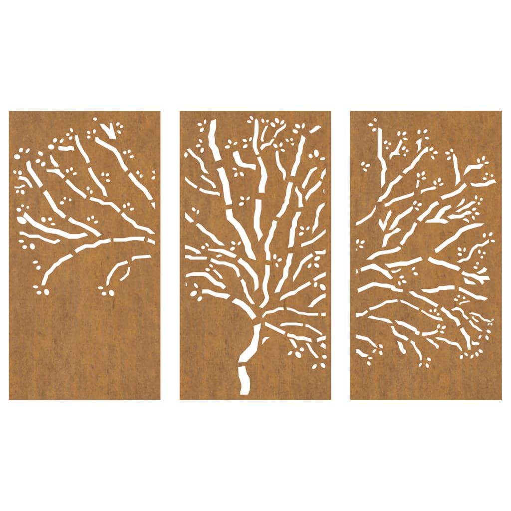 Decorazioni Muro Giardino 3pz 105x55 cm Albero Acciaio Corten
