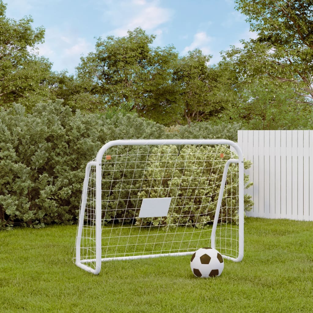 Porta da Calcio con Rete Bianca 125x96x60 cm Acciaio Poliestere