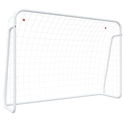 Porta da Calcio con Rete Bianca 214x75x152cm Acciaio Poliestere
