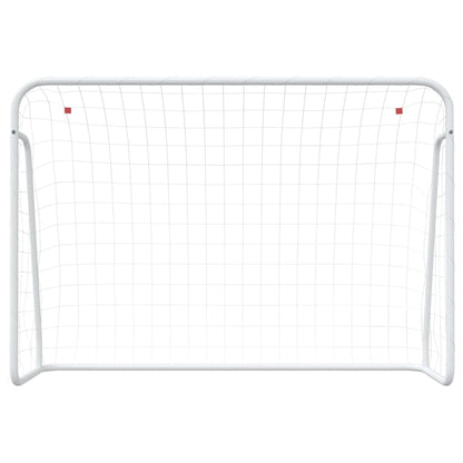 Porta da Calcio con Rete Bianca 214x75x152cm Acciaio Poliestere