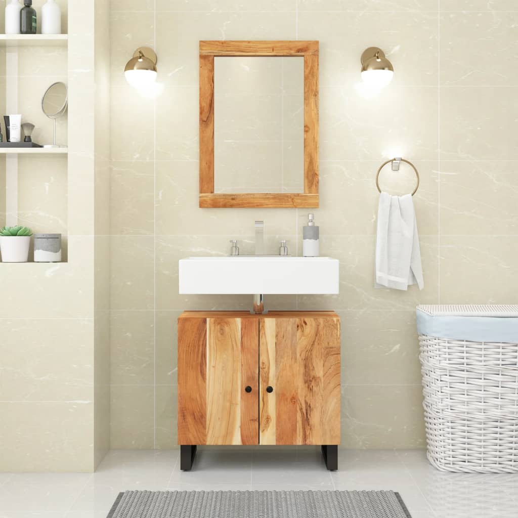Mobile Lavabo 62x33x58 cm Legno Massello Acacia e Multistrato