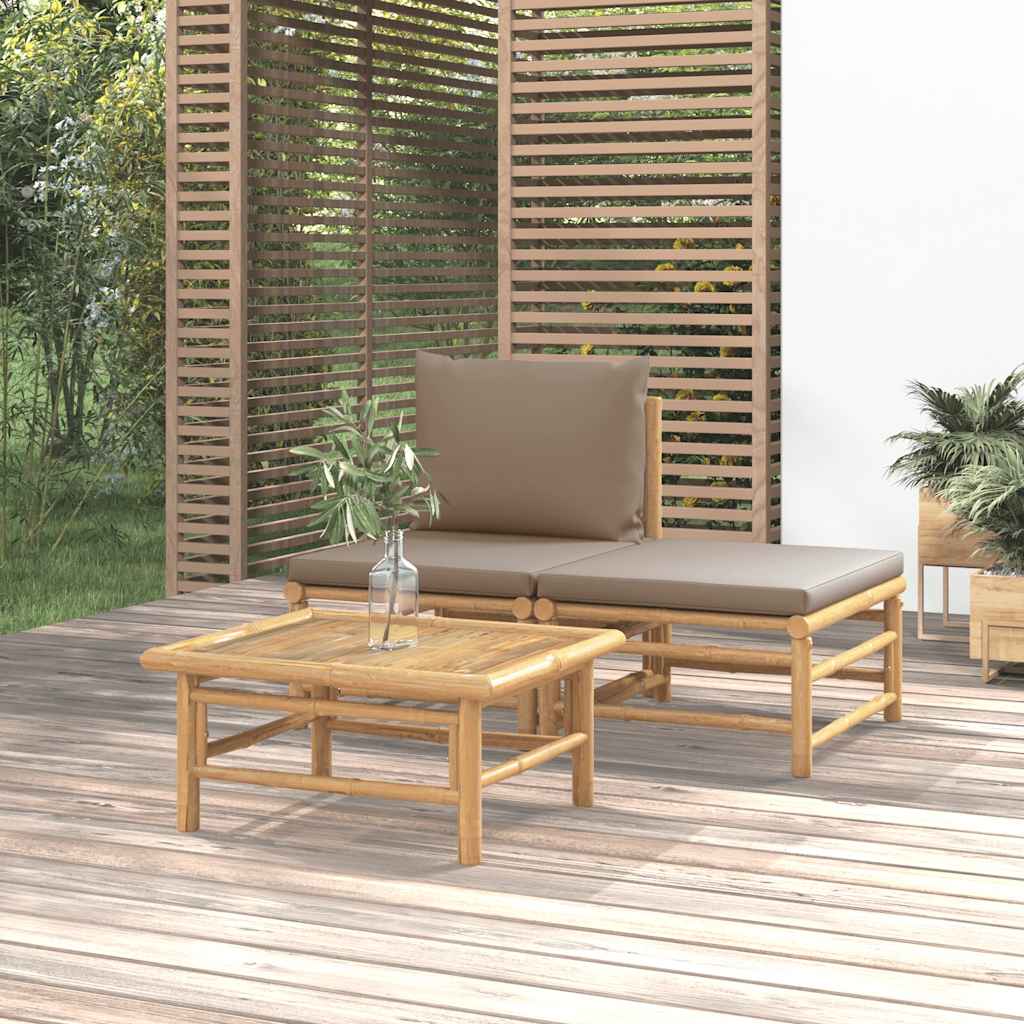Set Salotto da Giardino 3pz con Cuscini Tortora BambÃƒÂ¹