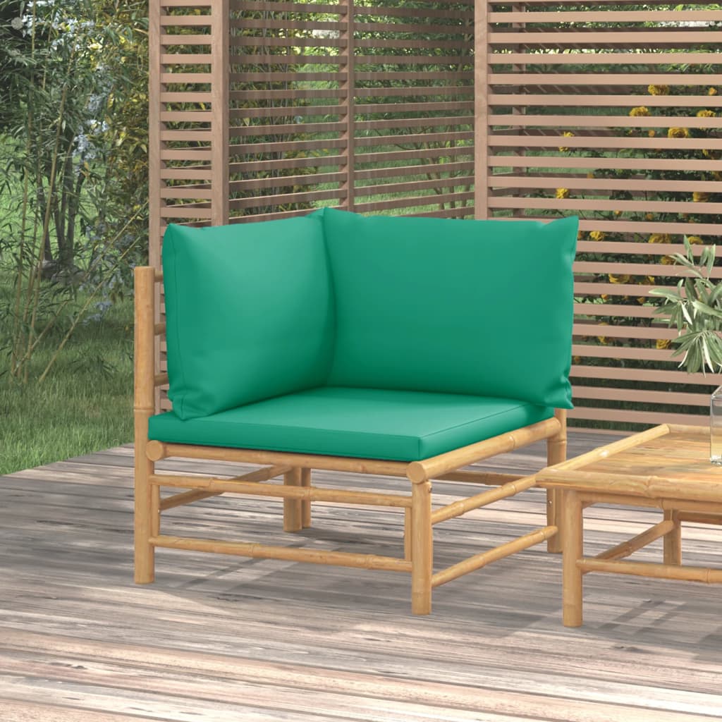 Divano Angolare da Giardino con Cuscini Verdi in BambÃ¹