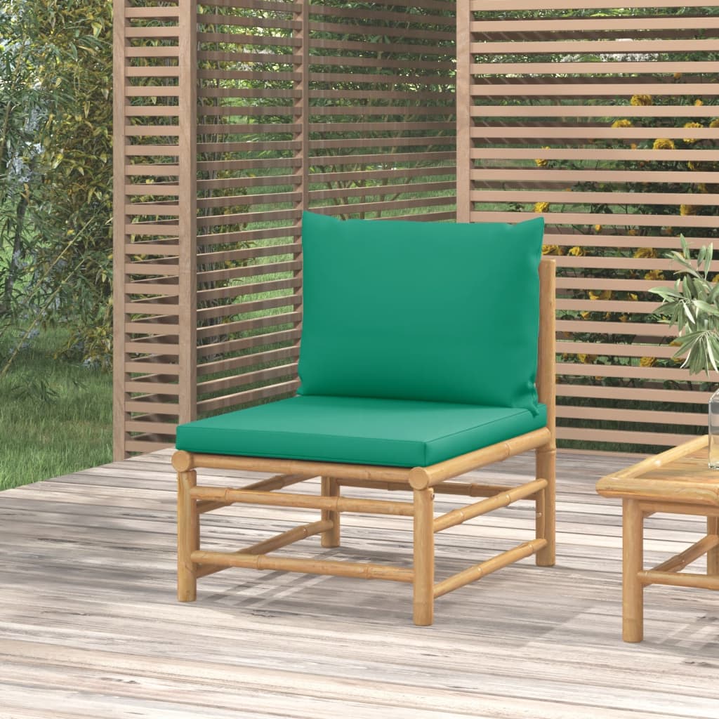 Divano Centrale da Giardino con Cuscini Verdi in BambÃ¹