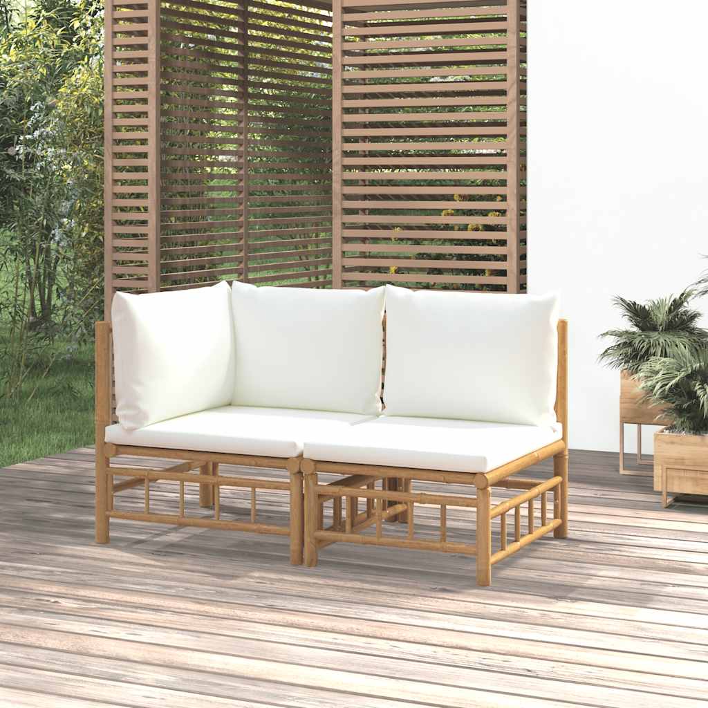 Set Salotto da Giardino 2pz con Cuscini Bianco Crema in BambÃƒÆ’Ã‚Â¹
