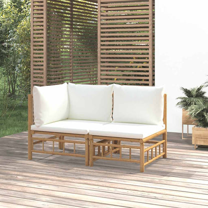 Set Salotto da Giardino 2pz con Cuscini Bianco Crema in BambÃƒÆ’Ã‚Â¹