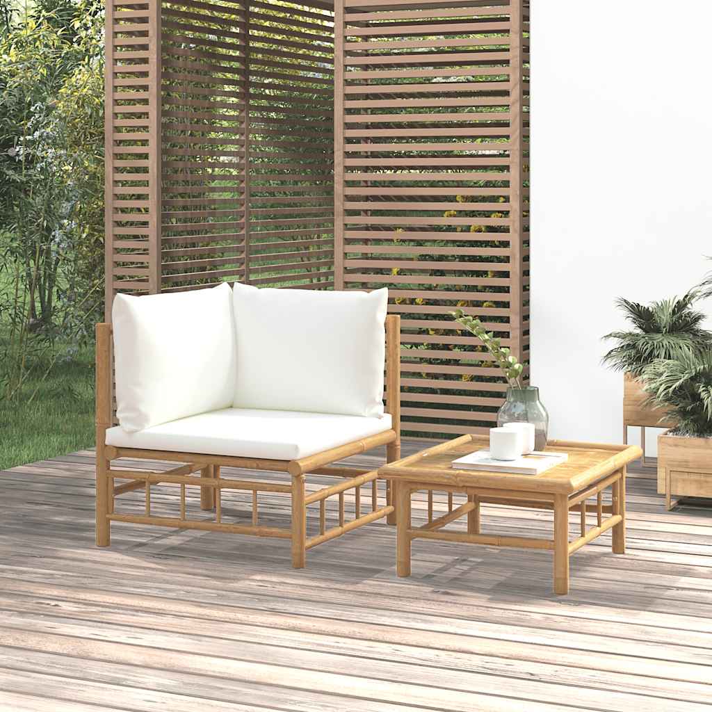 Set Salotto da Giardino 2pz con Cuscini Bianco Crema in BambÃƒÆ’Ã‚Â¹