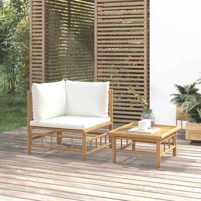 Set Salotto da Giardino 2pz con Cuscini Bianco Crema in BambÃƒÆ’Ã‚Â¹