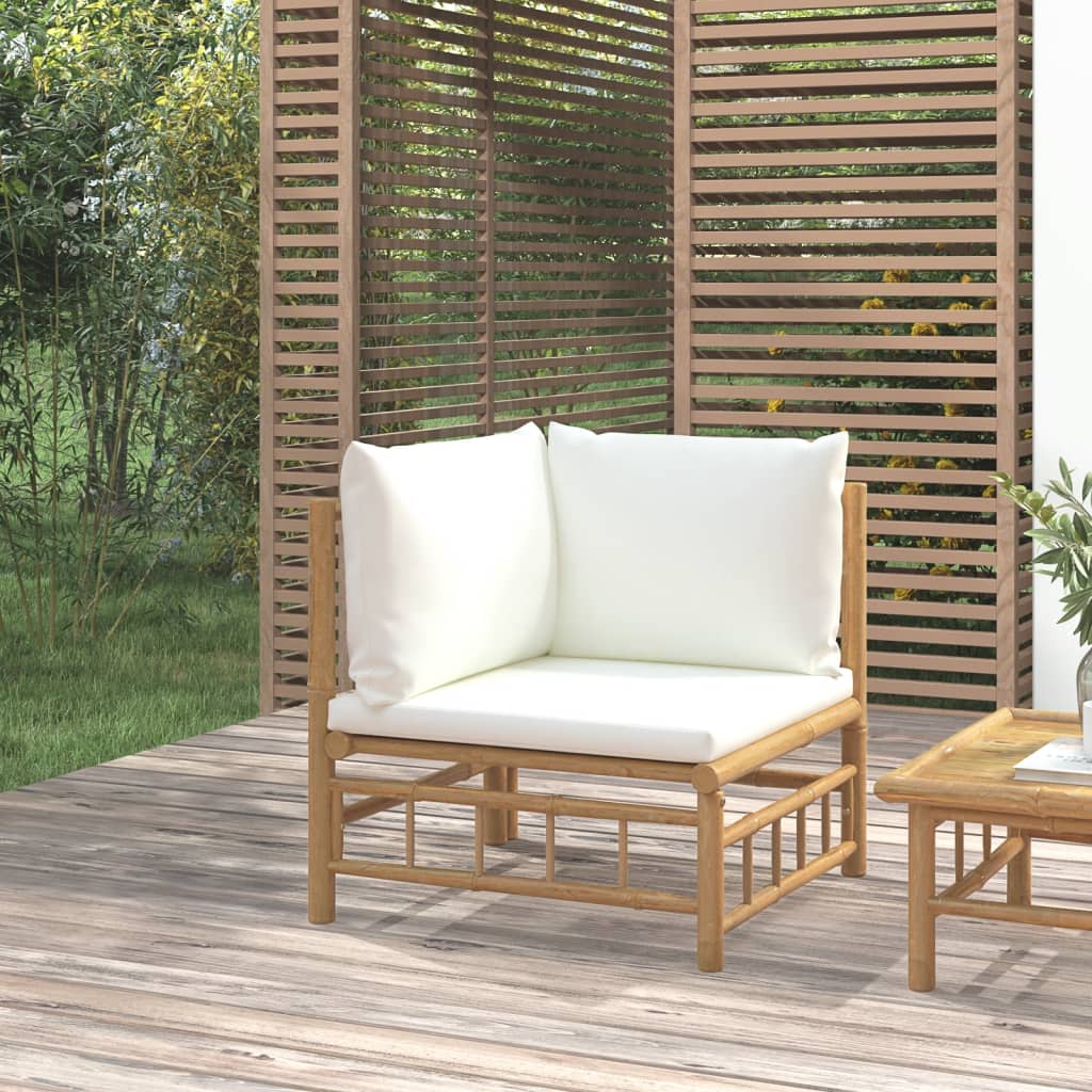 Divano Angolare da Giardino con Cuscini Bianco Crema in BambÃ¹