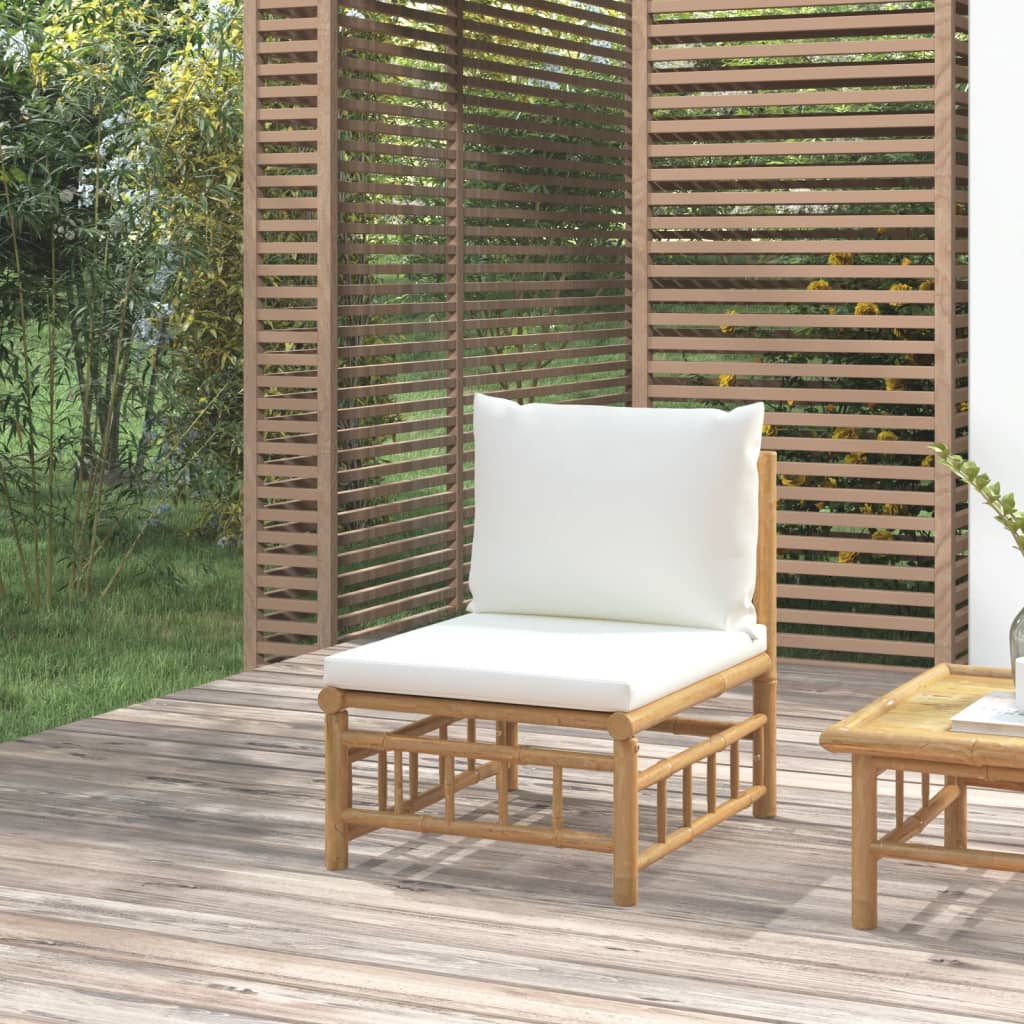 Divano Centrale da Giardino con Cuscini Bianco Crema in BambÃ¹