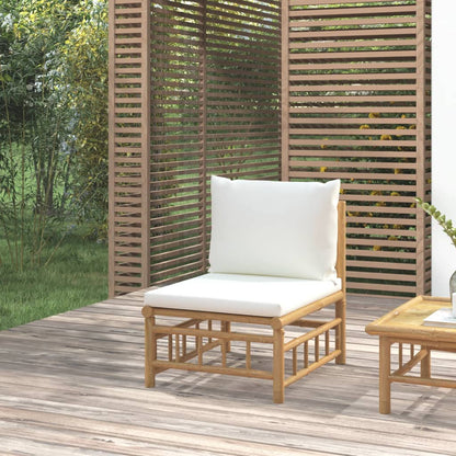 Divano Centrale da Giardino con Cuscini Bianco Crema in BambÃ¹