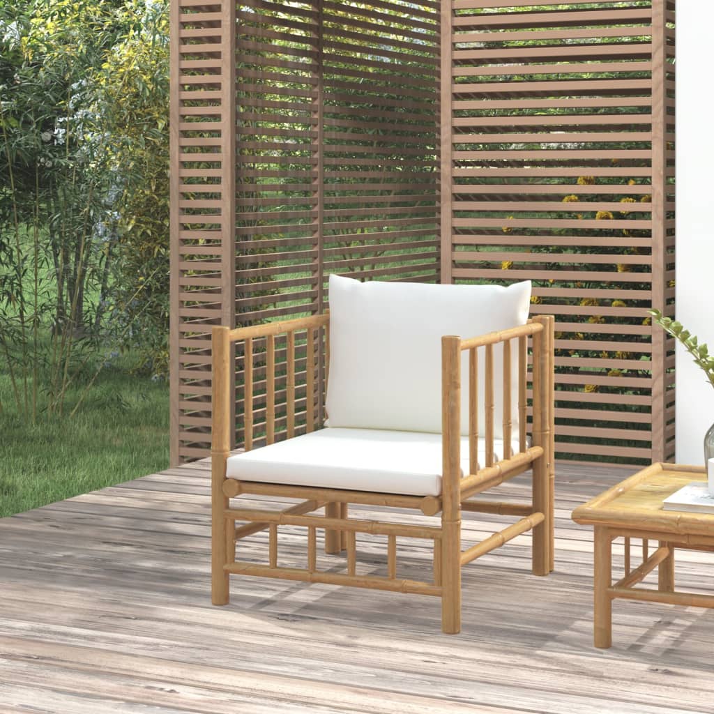 Divano da Giardino con Cuscini Bianco Crema in BambÃ¹