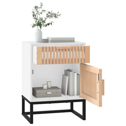 Comodino Bianco 40x30x55,5 cm Legno Multistrato e Ferro