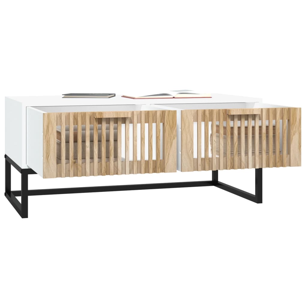 Tavolino da Salotto Bianco 80x40x35cm Legno Multistrato e Ferro