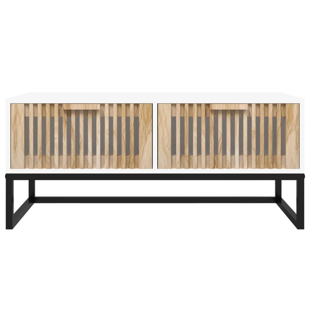 Tavolino da Salotto Bianco 80x40x35cm Legno Multistrato e Ferro
