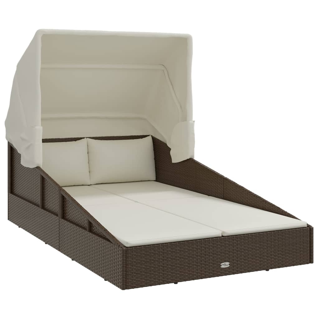 Lettino con Tetto Pieghevole Marrone 200x114x128 cm Polyrattan
