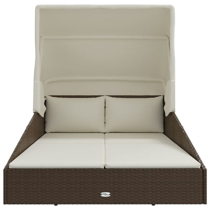 Lettino con Tetto Pieghevole Marrone 200x114x128 cm Polyrattan