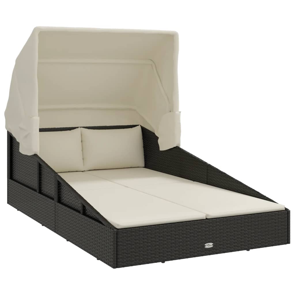 Lettino con Tettuccio Pieghevole Nero 200x114x128 cm Polyrattan