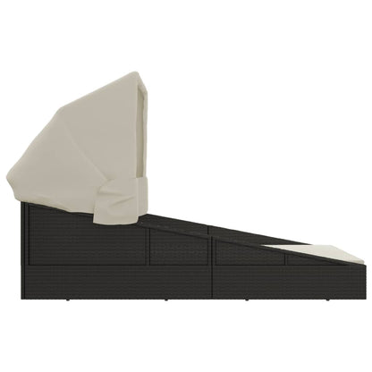 Lettino con Tettuccio Pieghevole Nero 200x114x128 cm Polyrattan