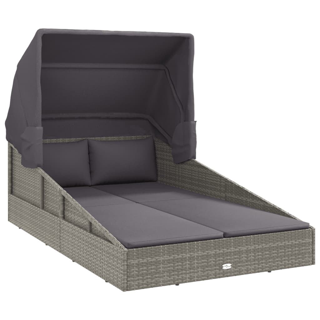 Lettino con Tetto Pieghevole Grigio 200x114x128 cm Polyrattan