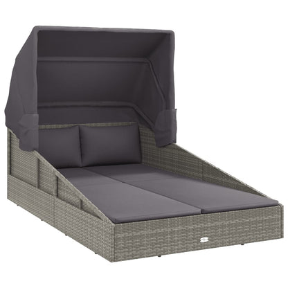 Lettino con Tetto Pieghevole Grigio 200x114x128 cm Polyrattan