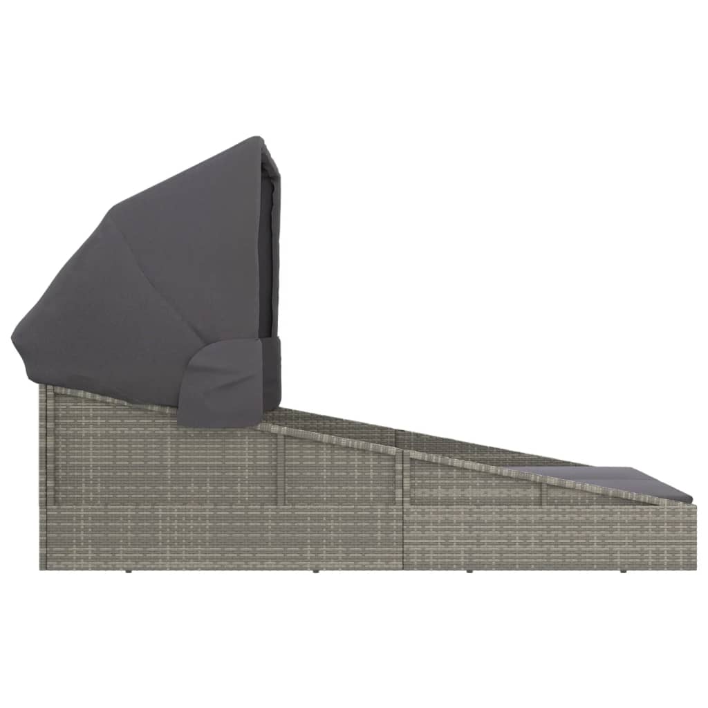 Lettino con Tetto Pieghevole Grigio 200x114x128 cm Polyrattan