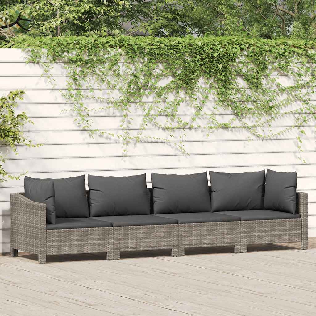 Set da giardino 4 pezzi con cuscini grigio in polyrattan