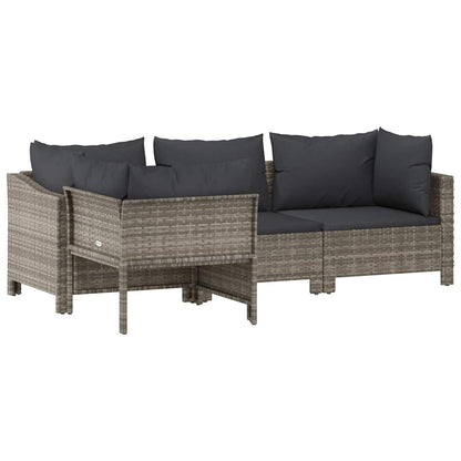 Set da giardino 4 pezzi con cuscini grigio in polyrattan