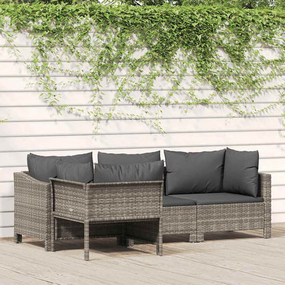 Set da giardino 4 pezzi con cuscini grigio in polyrattan