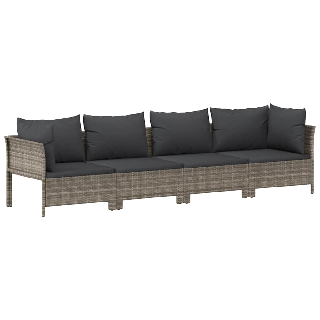 Set da giardino 4 pezzi con cuscini grigio in polyrattan