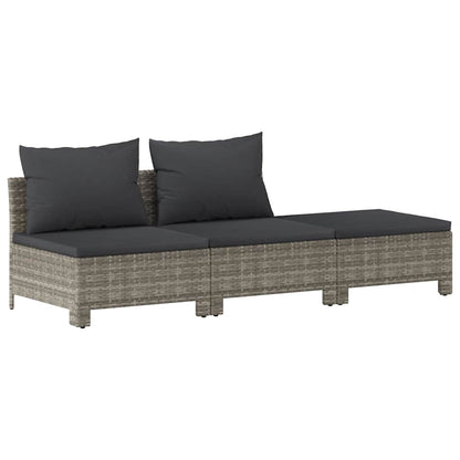 Set da giardino 3 pezzi con cuscini grigio in polyrattan