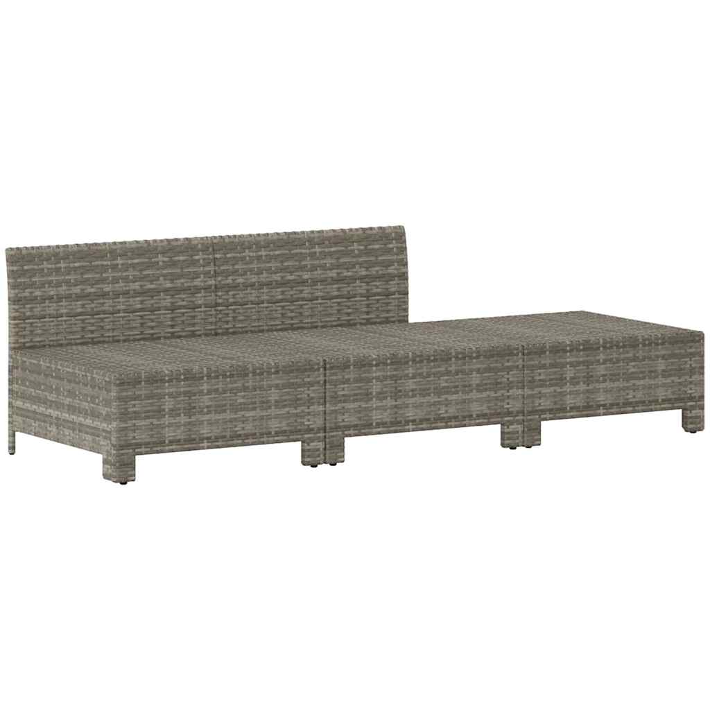 Set da giardino 3 pezzi con cuscini grigio in polyrattan