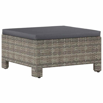 Poggiapiedi da giardino con cuscino grigio in polyrattan