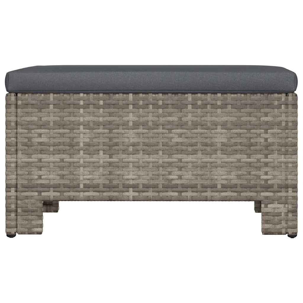 Poggiapiedi da giardino con cuscino grigio in polyrattan