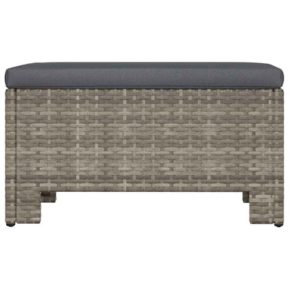 Poggiapiedi da giardino con cuscino grigio in polyrattan