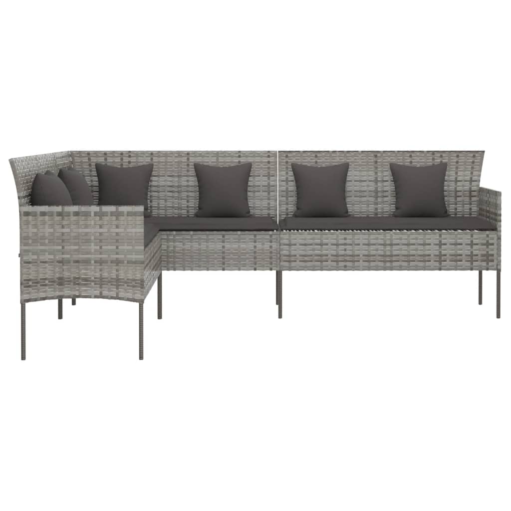Divano da Giardino a L con Cuscini Grigio in Polyrattan