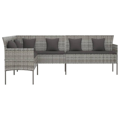 Divano da Giardino a L con Cuscini Grigio in Polyrattan