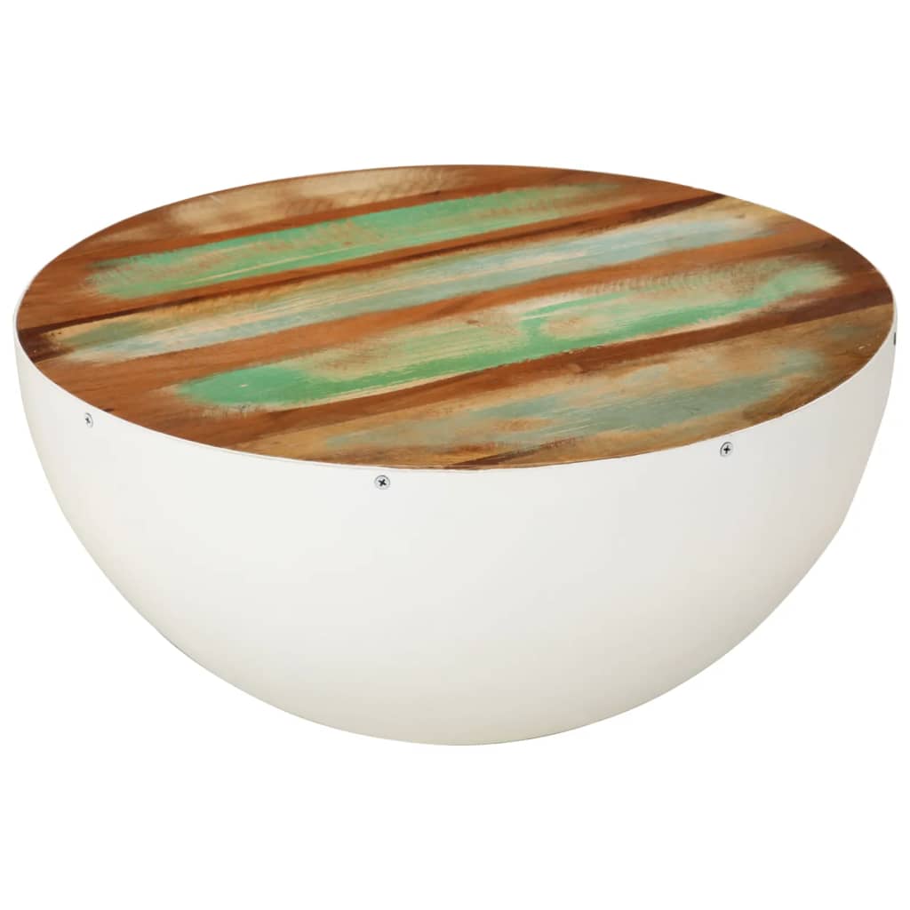 Tavolino a Ciotola Bianco Ã˜50x24 cm Legno Massello di Recupero
