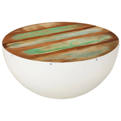 Tavolino a Ciotola Bianco Ã˜50x24 cm Legno Massello di Recupero