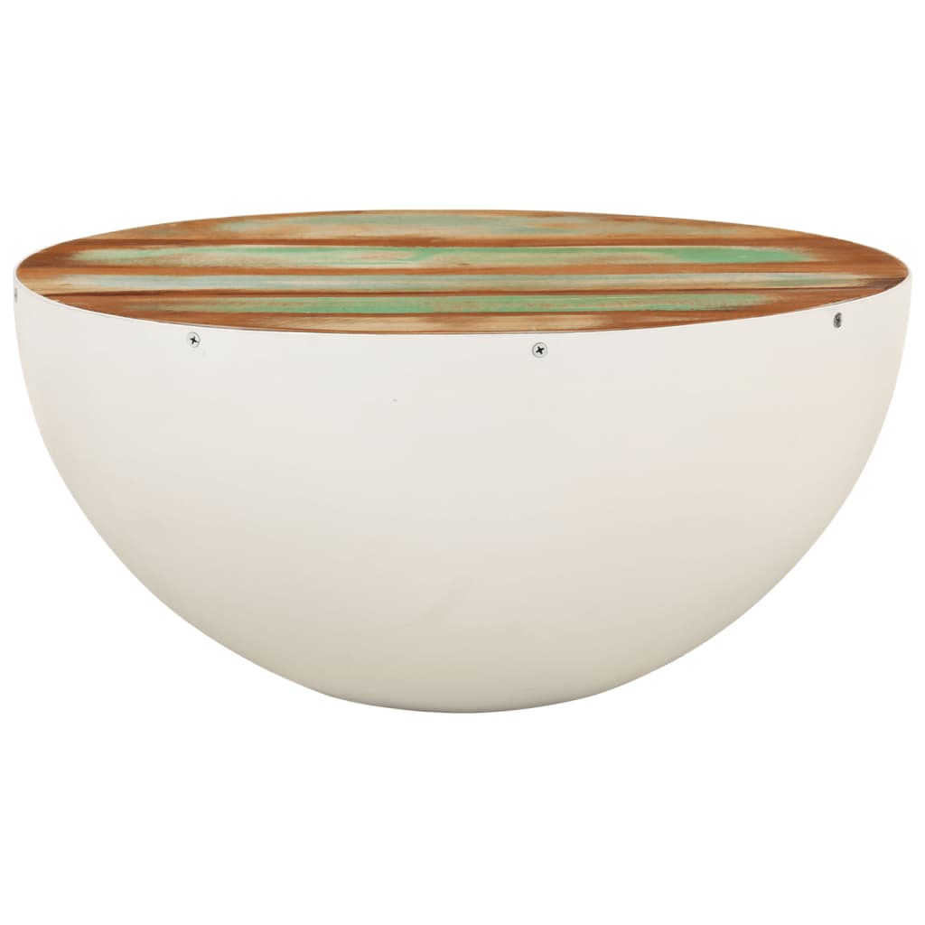 Tavolino a Ciotola Bianco Ã˜50x24 cm Legno Massello di Recupero