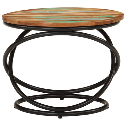 Tavolino Ã˜50x40 cm in Legno Massello di Recupero e Acciaio