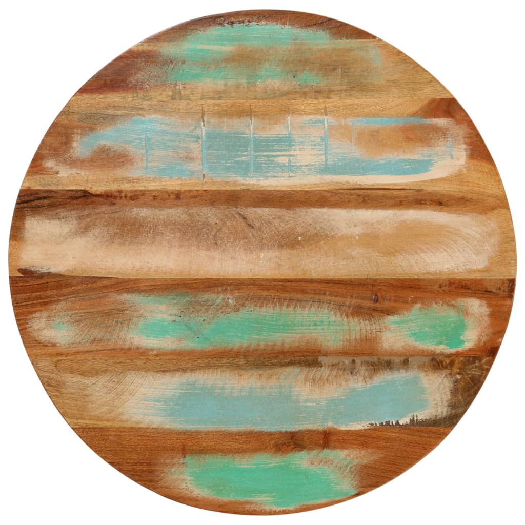 Tavolino Ã˜50x40 cm in Legno Massello di Recupero e Acciaio