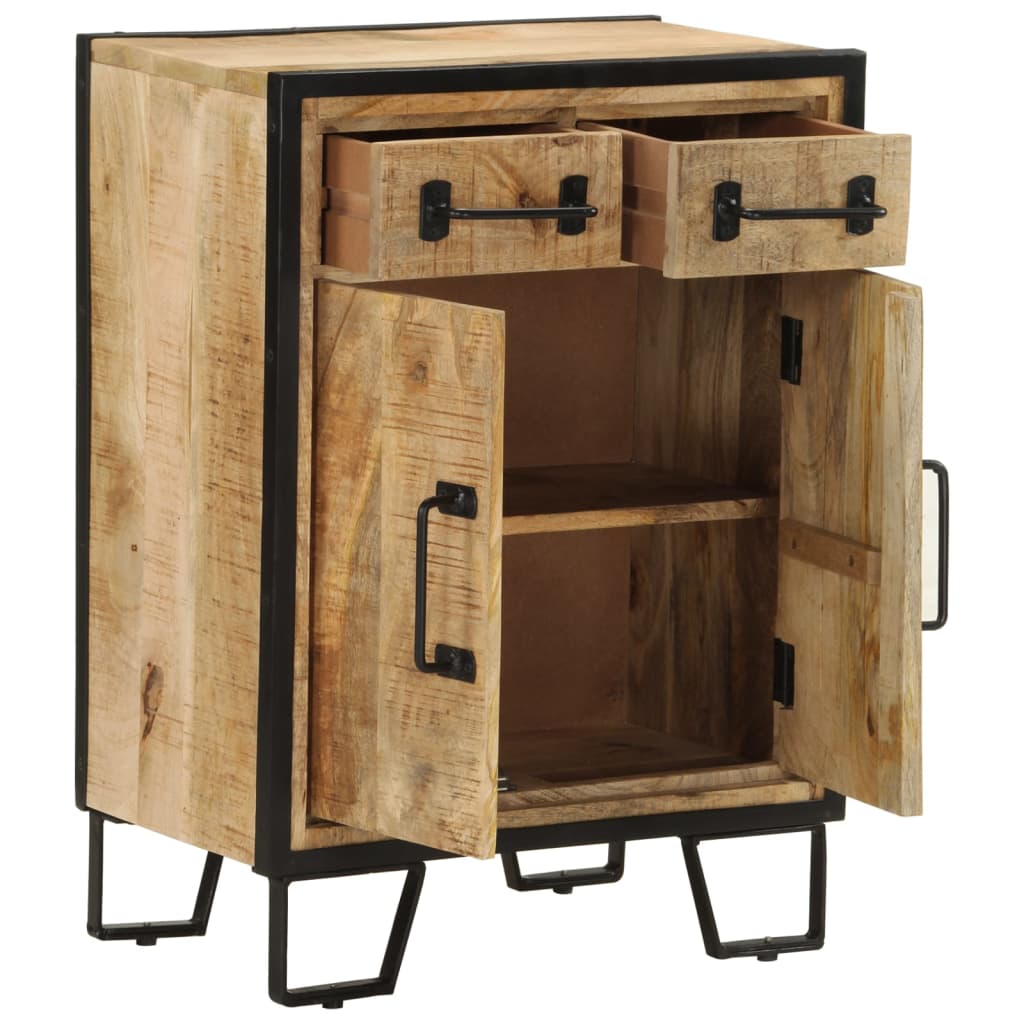 Credenza 2 Cassetti 53x31x72 cm Legno Massello di Mango e Ferro