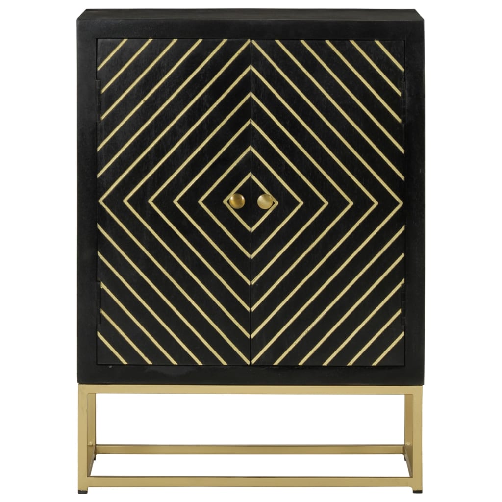 Credenza con 2 Ante Nero e Oro 55x30x75 cm Legno Massello Mango