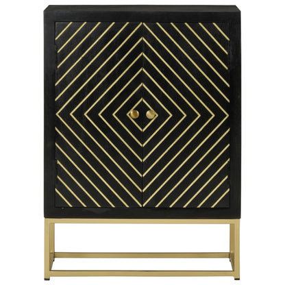 Credenza con 2 Ante Nero e Oro 55x30x75 cm Legno Massello Mango