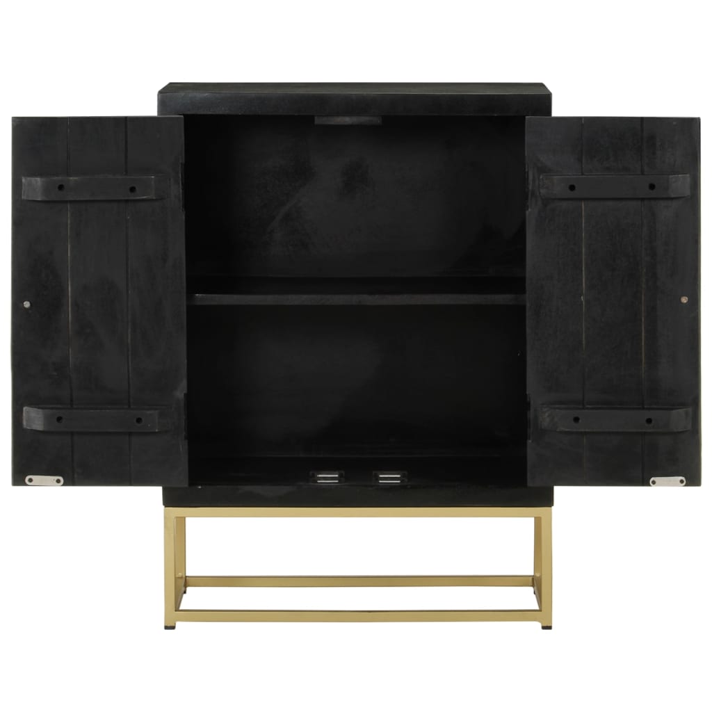 Credenza con 2 Ante Nero e Oro 55x30x75 cm Legno Massello Mango
