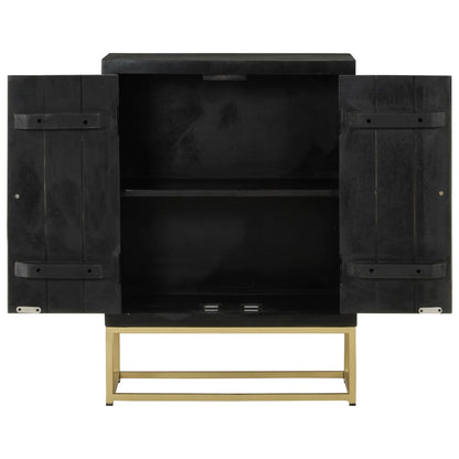 Credenza con 2 Ante Nero e Oro 55x30x75 cm Legno Massello Mango