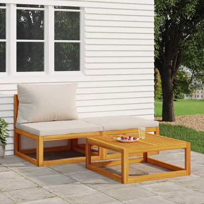 Set Mobili da Giardino 3pz con Cuscini Legno Massello di Acacia