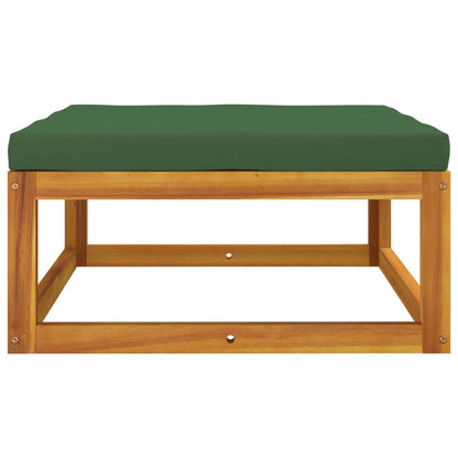 Poggiapiedi da Giardino con Cuscino Verde Legno Massello Acacia