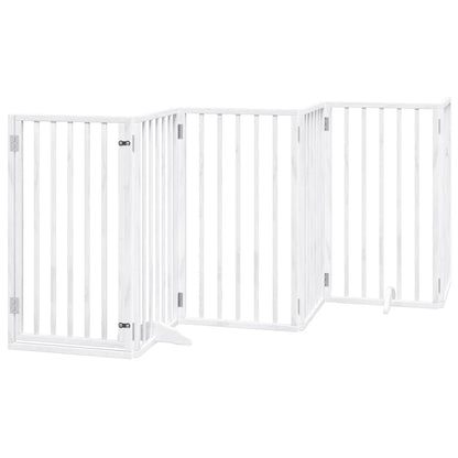 Cancelletto per cani con porta pieghevole 6 pannelli bianco 300 cm in legno di pioppo